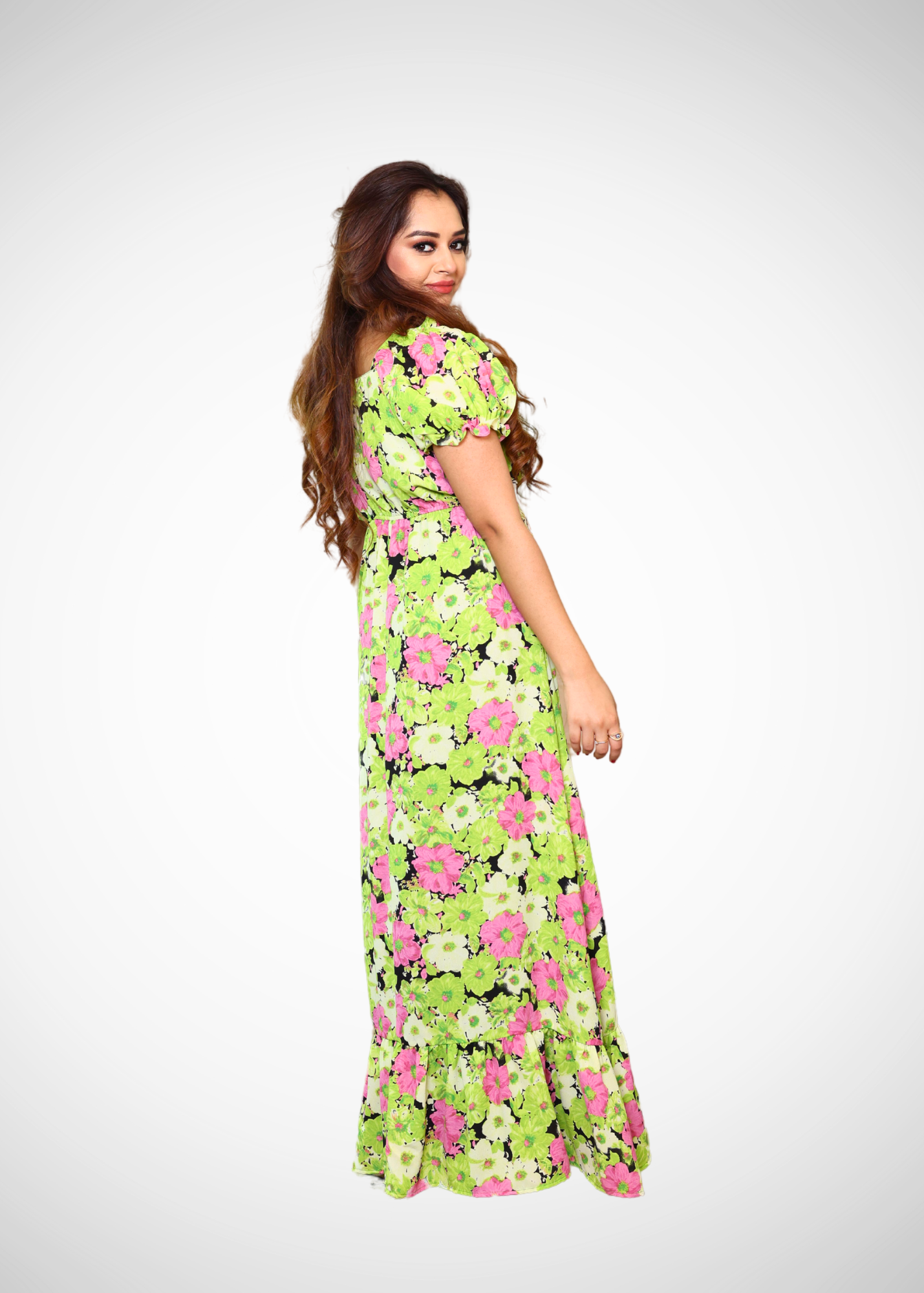 Alish Neon Floral Long Dress RMHJ2