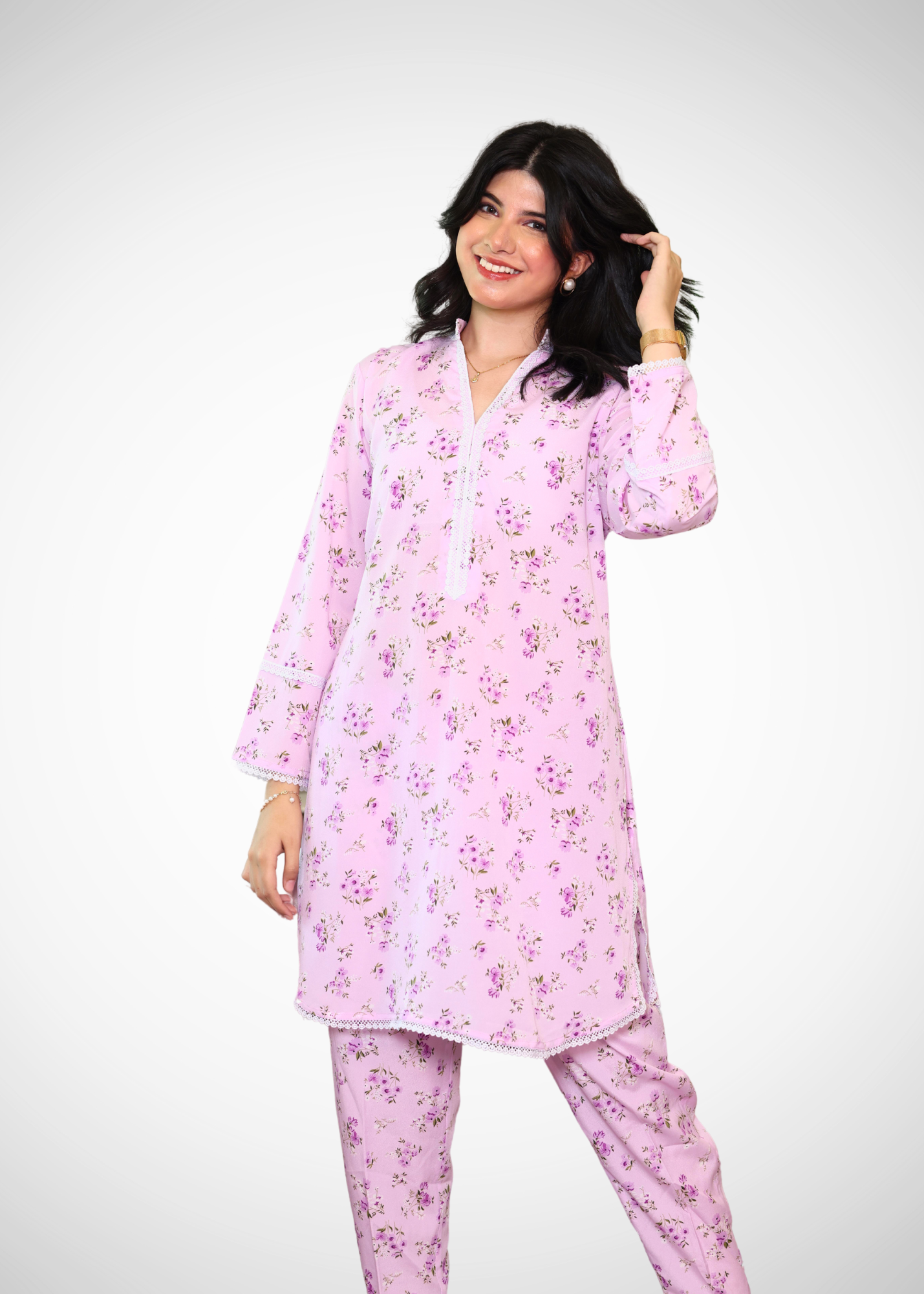 Alish Soft Lavender Printed Full Sleeves Co-Ord Set RMGK1