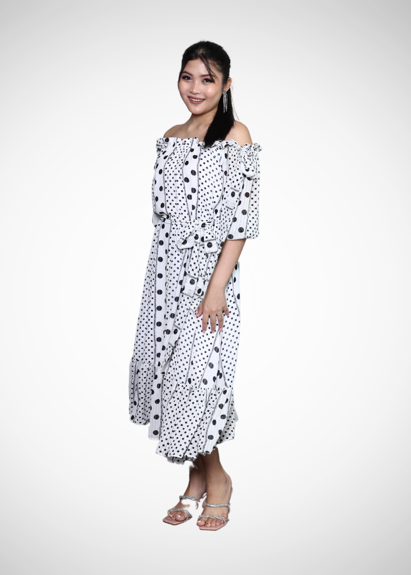 Alish Dotted White & Black Polka Long Dress RMA