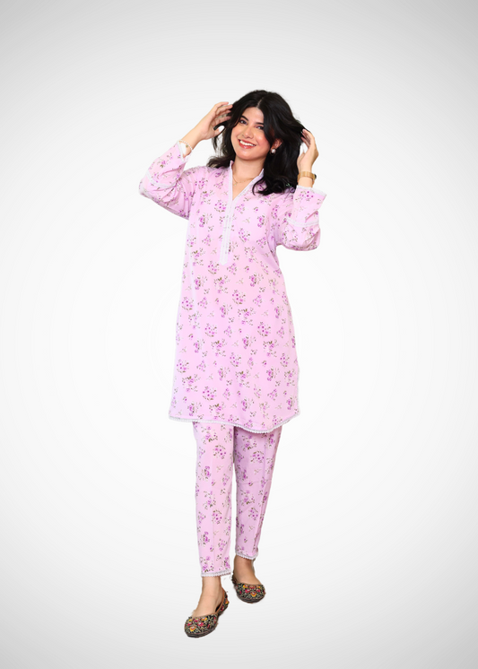 Alish Soft Lavender Printed Full Sleeves Co-Ord Set RMGK1