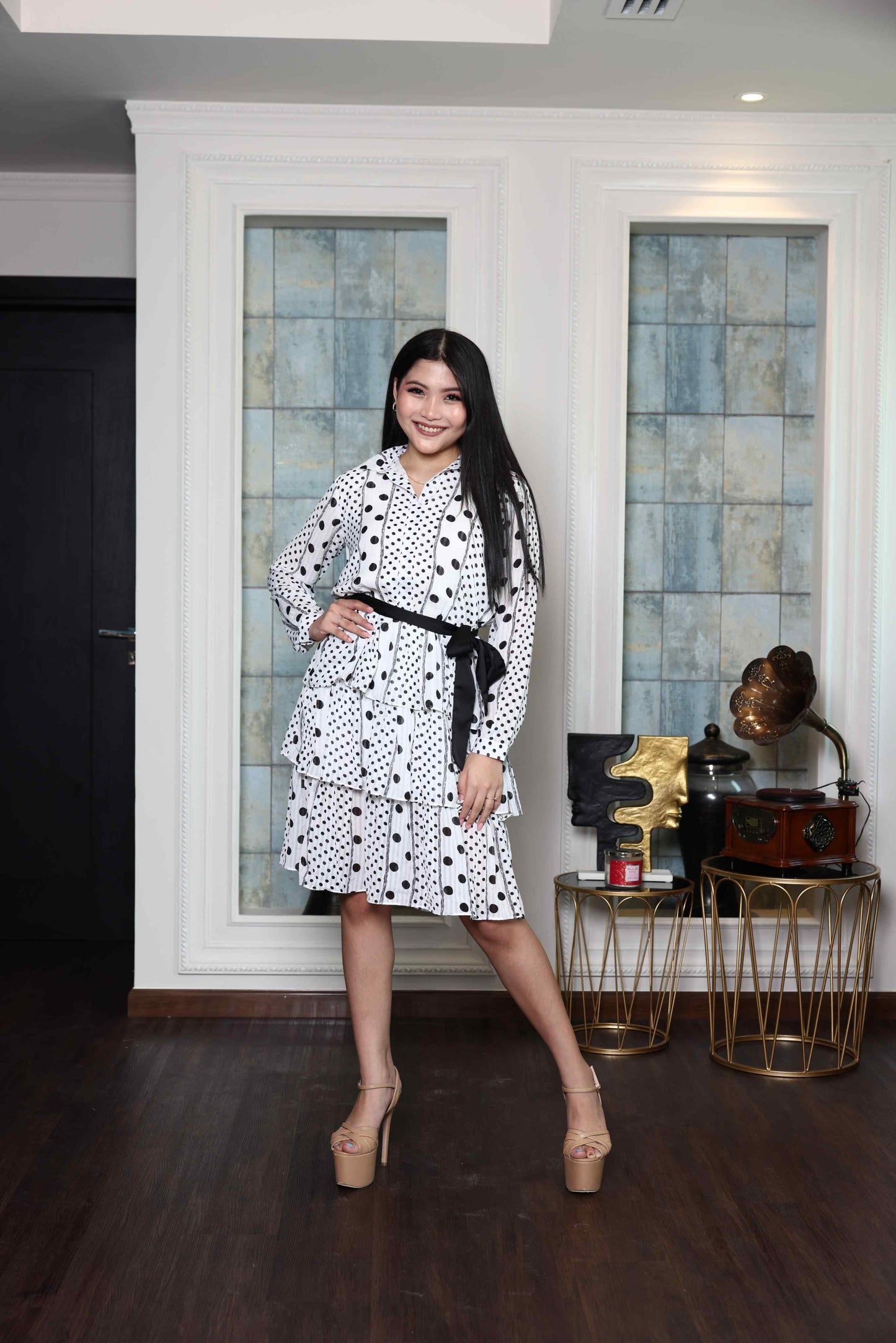 White Polka-Dot Midi Dress RMA