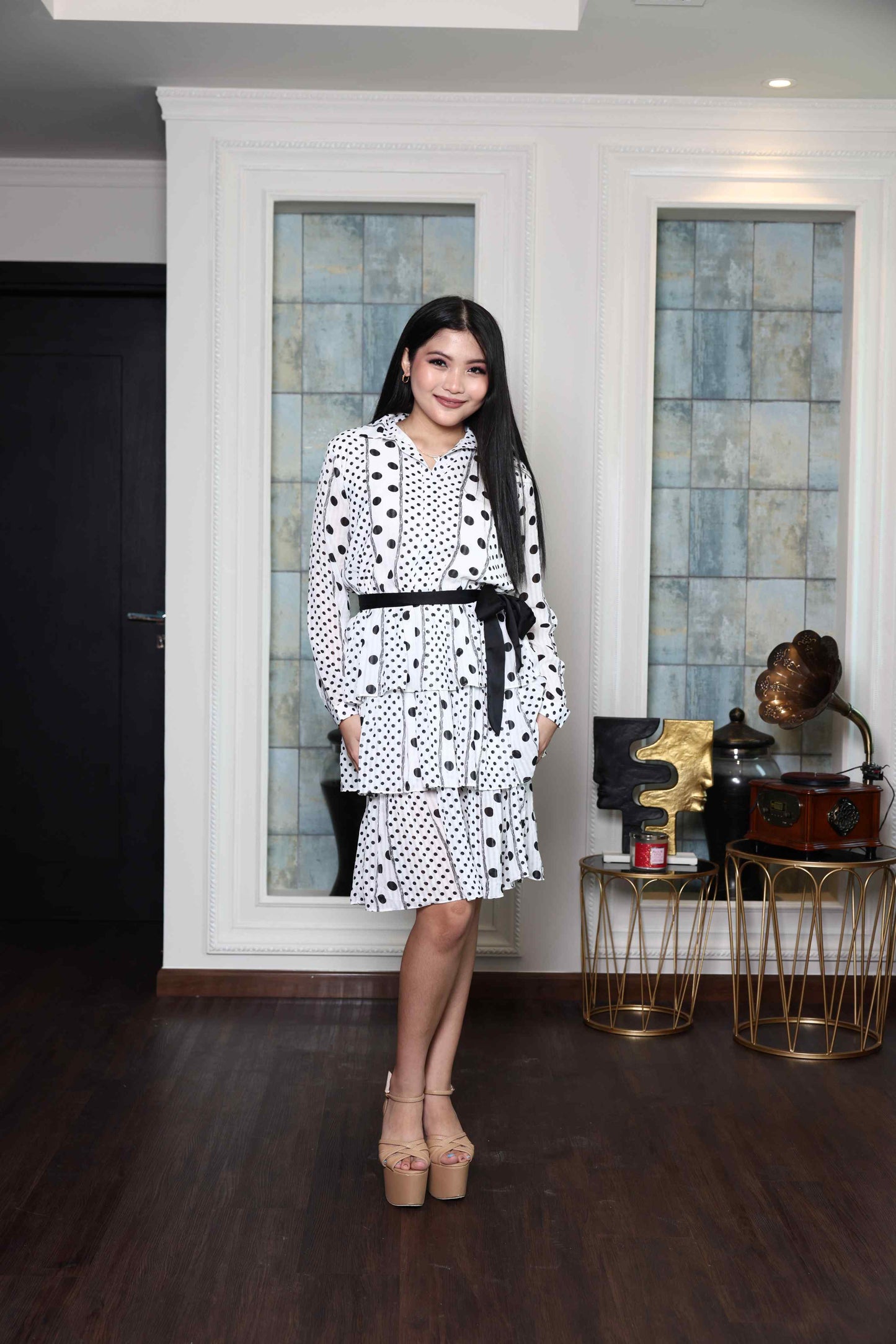 White Polka-Dot Midi Dress RMA