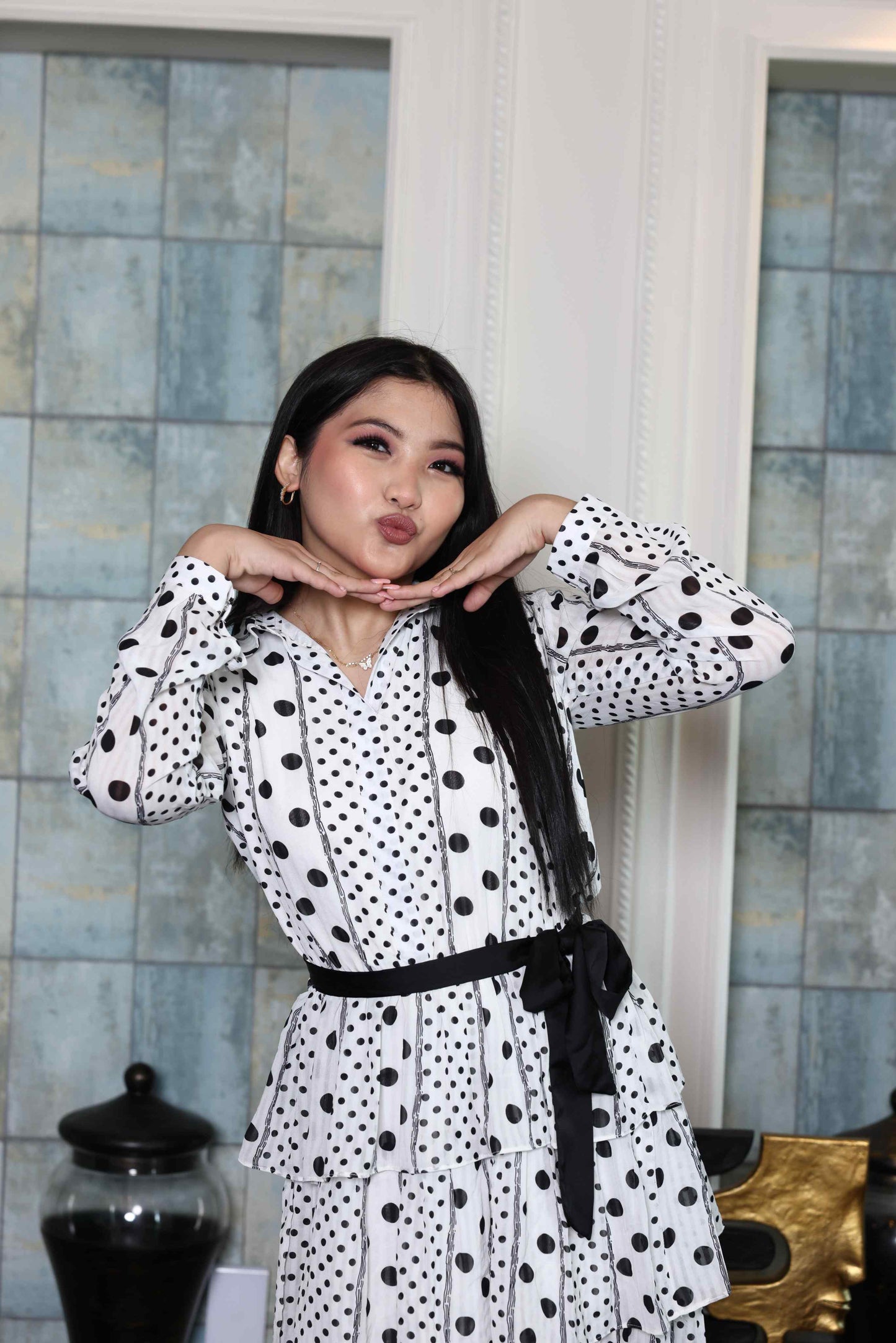 White Polka-Dot Midi Dress RMA