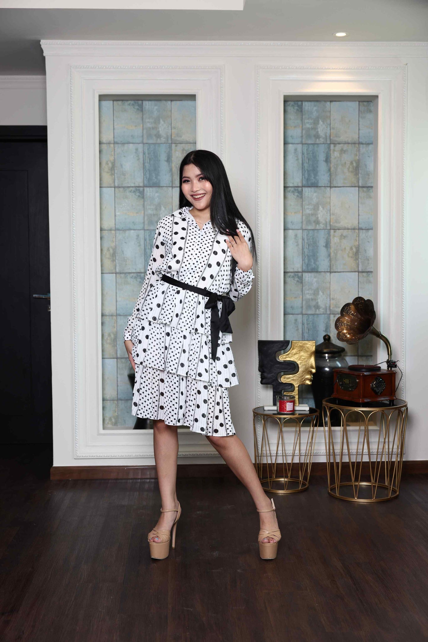 White Polka-Dot Midi Dress RMA
