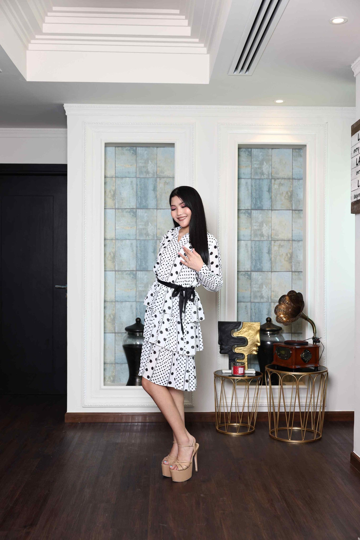 White Polka-Dot Midi Dress RMA