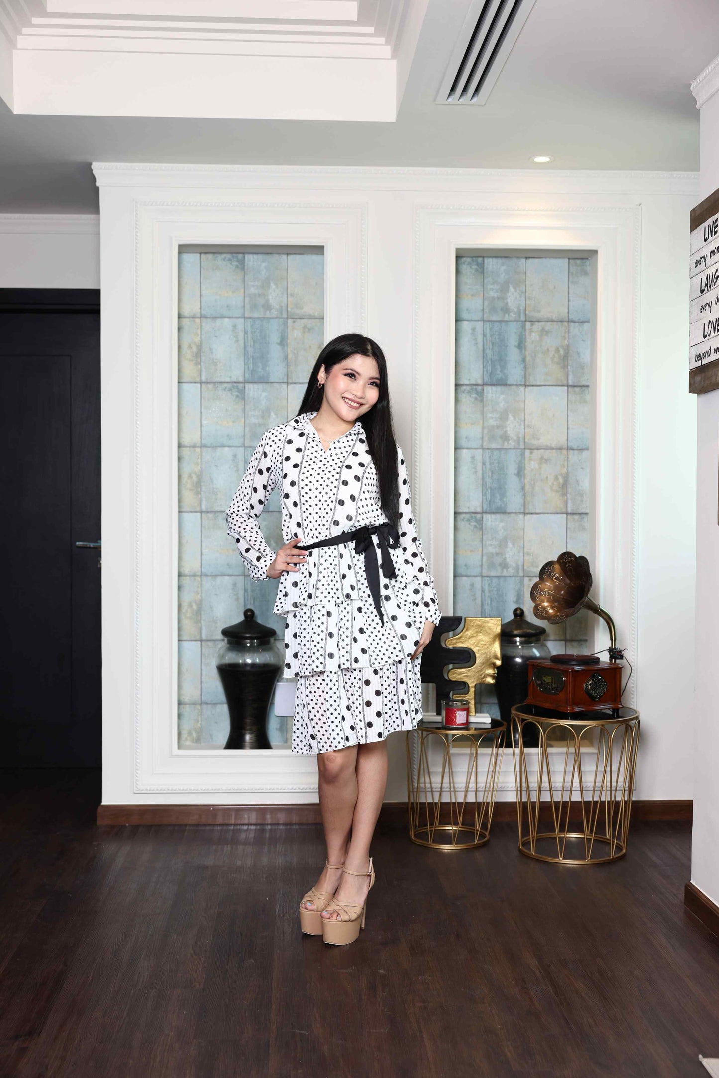 White Polka-Dot Midi Dress RMA
