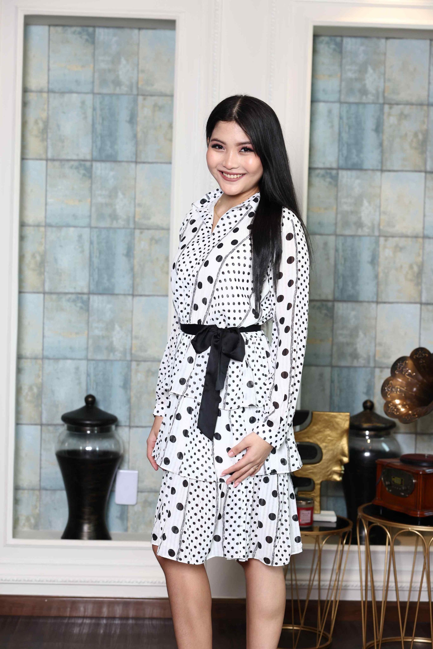 White Polka-Dot Midi Dress RMA