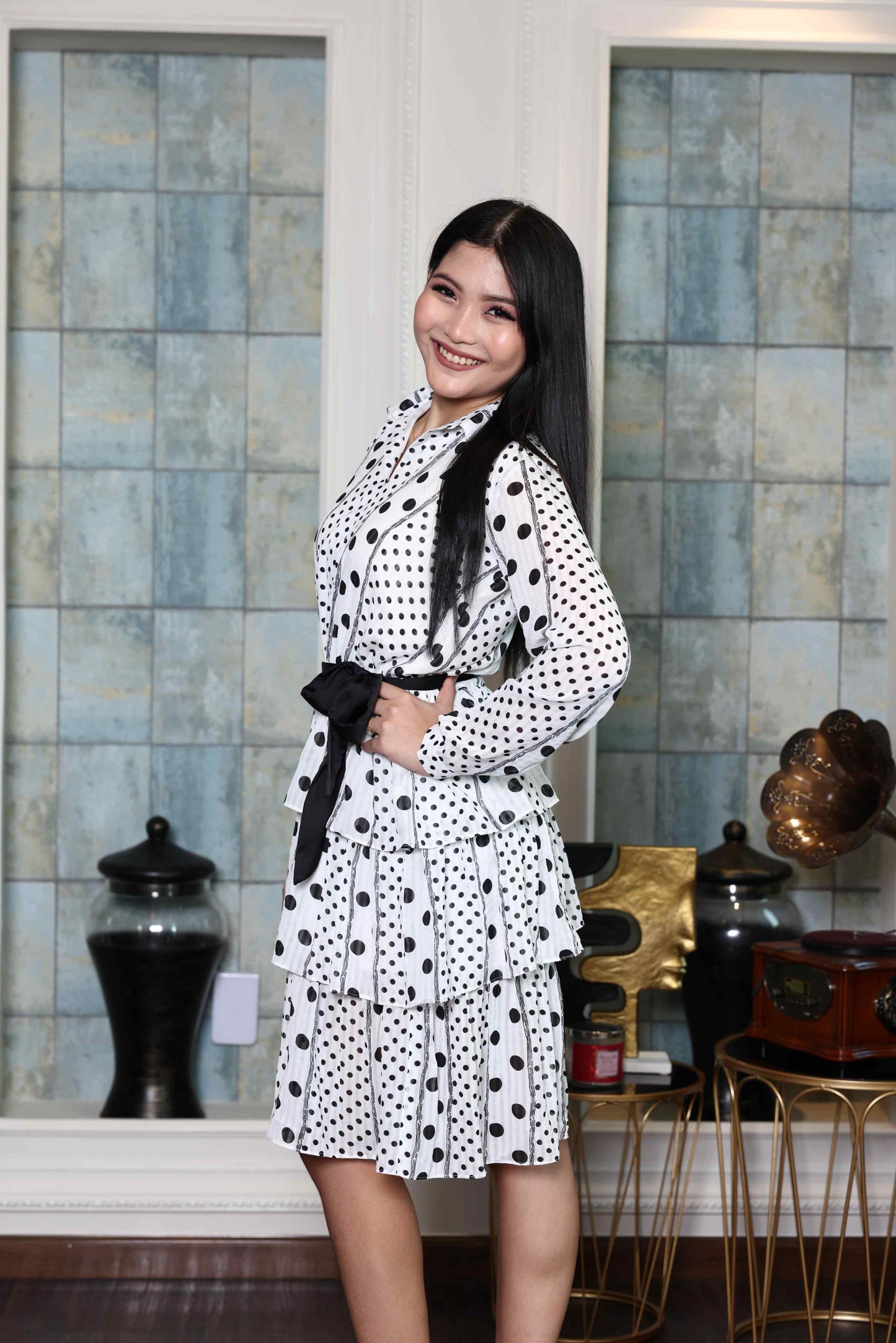 White Polka-Dot Midi Dress RMA