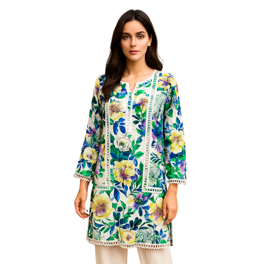Botanical Bloom Kurta Set with Farshi Shalwar