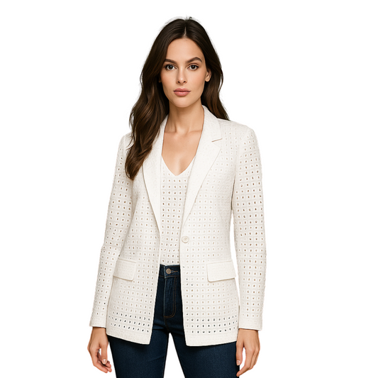 Ivory Textured Blazer & Inner Set – Effortless Elegance