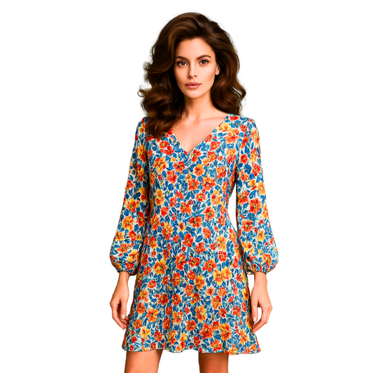 Bold Bloom V-Neck Dress – Floral Radiance Edition